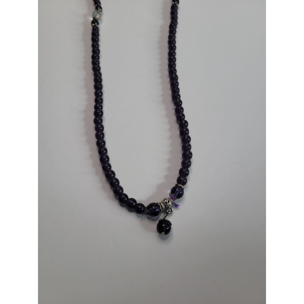 Purple Beaded Long Necklace Silver Tone Accent Drop Boho Layering Statement - Picture 5 of 10